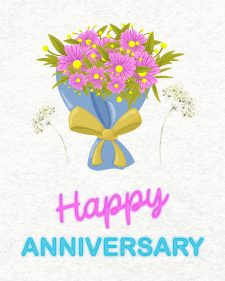 Bouquet With Glowing Text virtual Anniversary eCard