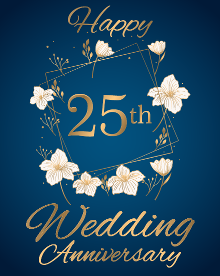 Silver Blooms On Blue virtual Anniversary eCard