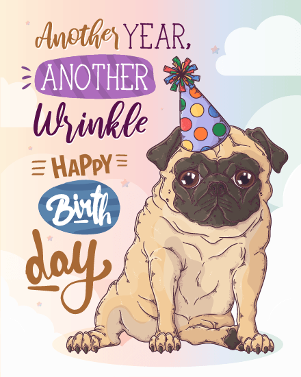 Cute Pug Dog virtual Funny Birthday eCard