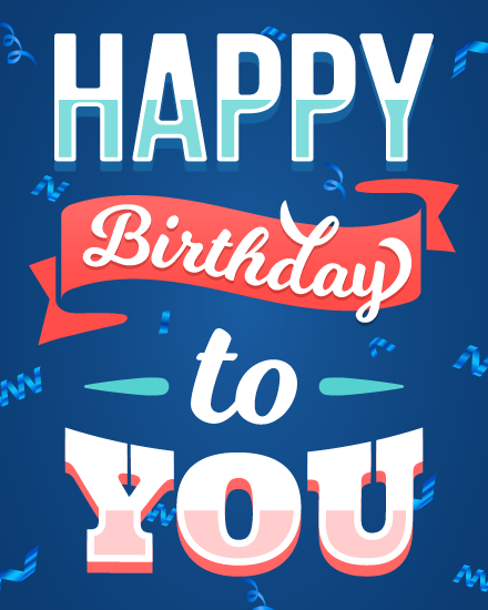 Ribbon Banner And Confetti virtual Coworker birthday eCard