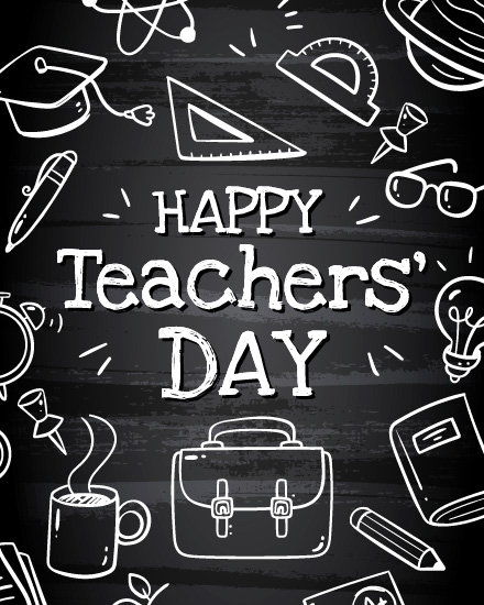 Doodle Theme Chalkboard virtual World Teachers Day eCard