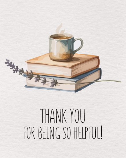 Watercolor Books And Coffee Mug virtual Thank You eCard