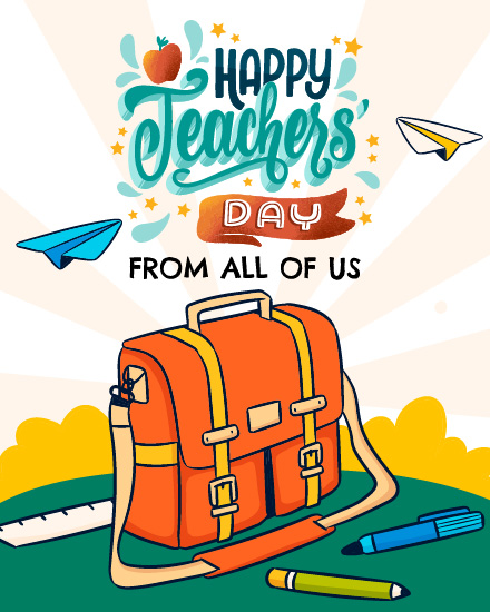 Orange Bag With Paper Planes virtual World Teachers Day eCard