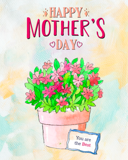 Watercolor Flower Pot virtual Mother's Day eCard